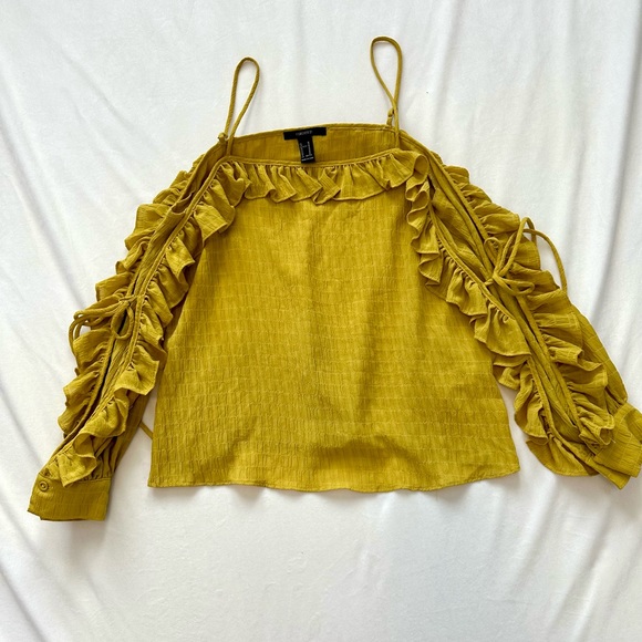 Chartreuse off the shoulder open frill sleeve top from forever 21. Size M - Picture 1 of 3